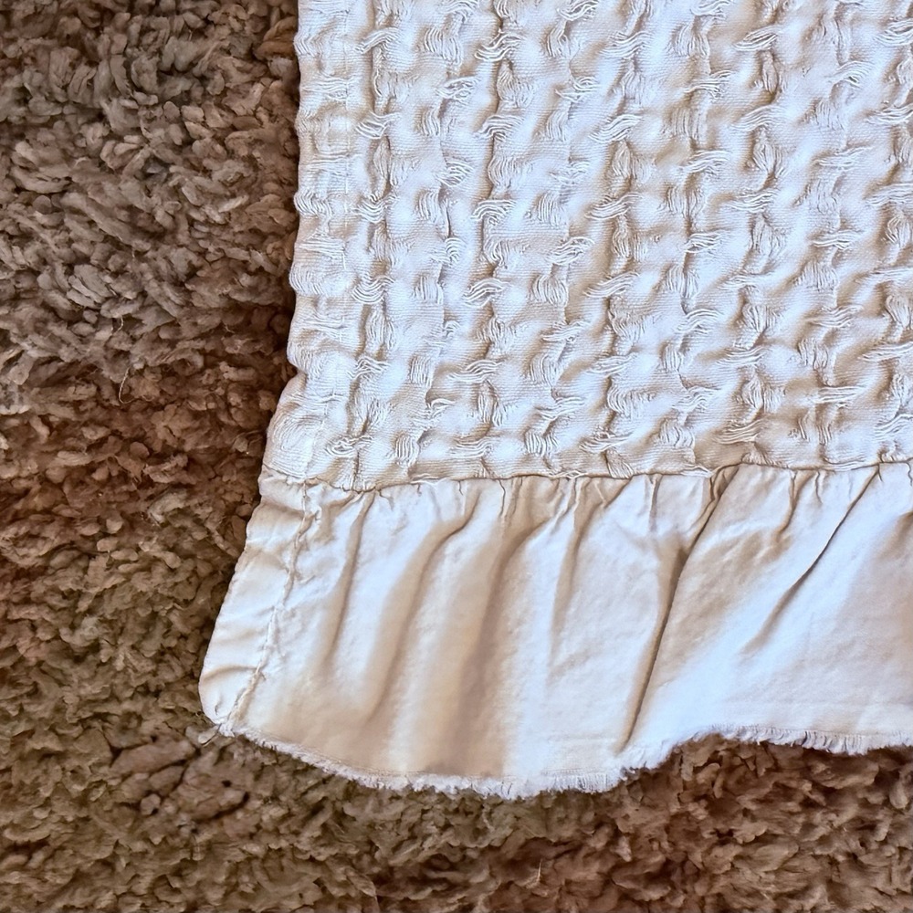 INUP Home Throw Blanket Cream Waffle Weave Ruffle Shabby Edge Coverlet 64x52"‎